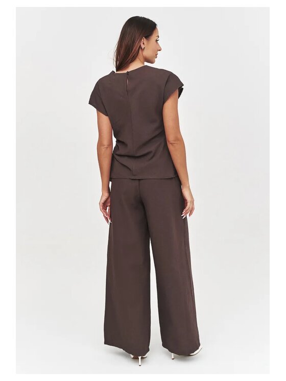 Makadamia Makadamia Komplet bluzka i spodnie C55 Brązowy Loose Fit