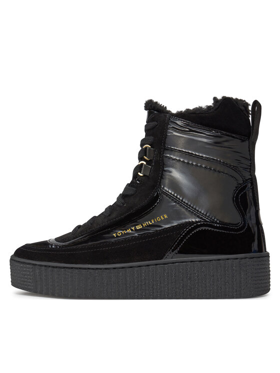 Tommy Hilfiger Tommy Hilfiger Botine Patent Laceup City Snow Boot FW0FW07841 Negru