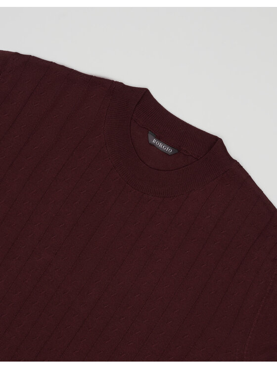 Borgio Borgio T-Shirt Telve Bordowy Slim Fit