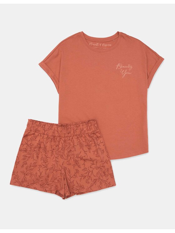 Esotiq Esotiq Piżama 41306-38X Koralowy Loose Fit