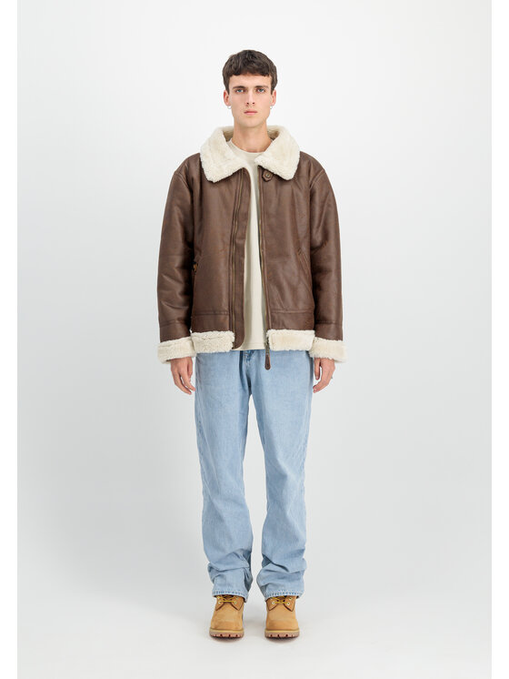 Alpha Industries Alpha Industries Kurtka skórzana B-3 Faux Leather Bomber Jacket Brązowy Regular Fit