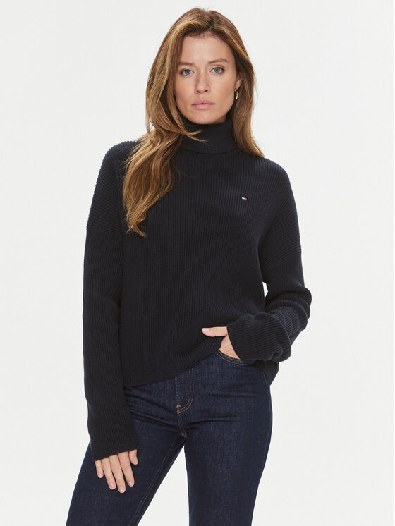 Tommy Hilfiger Bluză cu gât WW0WW39902 Bleumarin Relaxed Fit