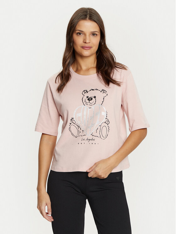 Guess Damski T-Shirt, rozmiar S, Różowy, V5RI09 I3Z14