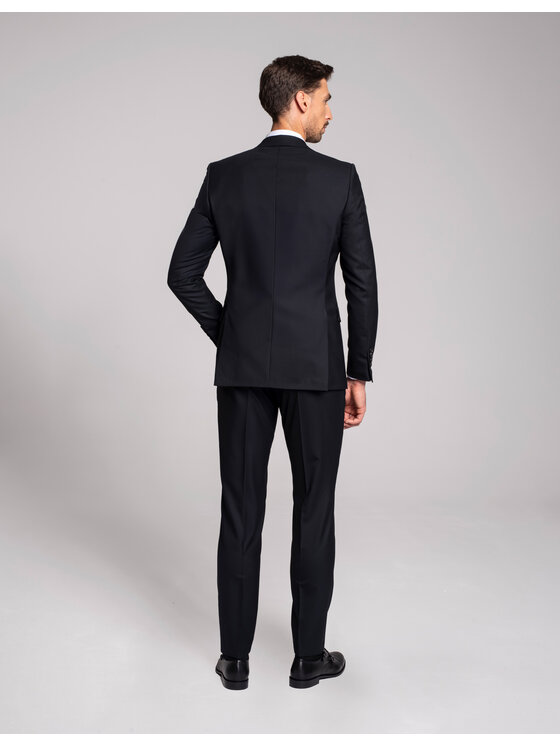 Borgio Borgio Spodnie garniturowe rosolini_02_g Granatowy Slim Fit