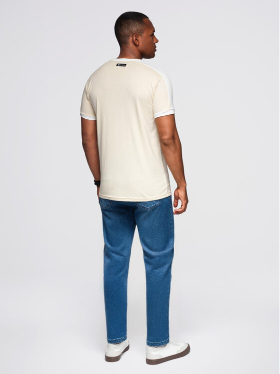 Ombre Ombre T-Shirt OM-TSCT-0115 Beżowy Regular Fit