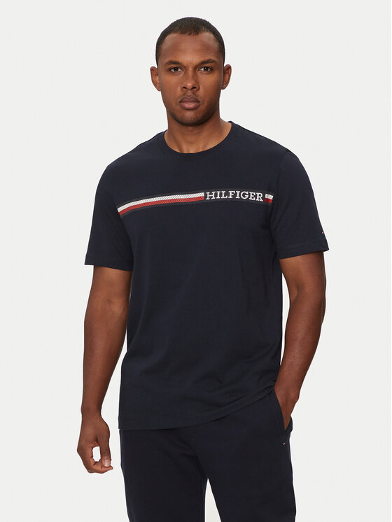 Tommy Hilfiger T-krekls Chest Stripe MW0MW36739 Tumši zils Regular Fit