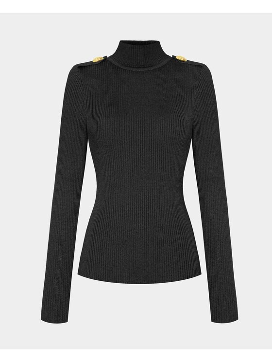 BENU BENU Svetr CZARNY MERINO WOOL Černá Slim Fit