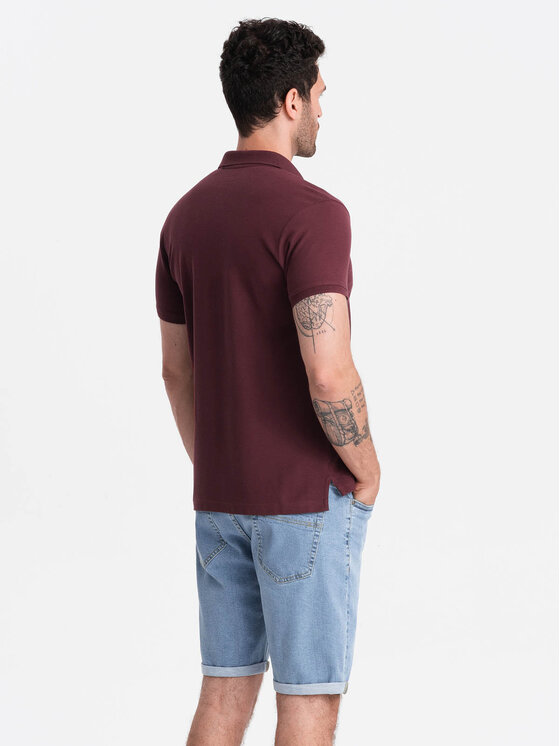 Ombre Ombre Polo OM-POBS-0100 Bordowy Regular Fit