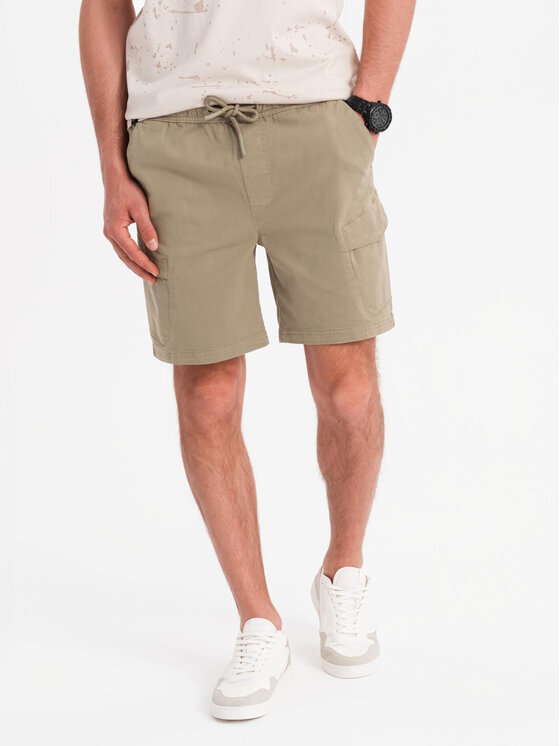 Ombre Ombre Szorty materiałowe OM-SRCG-0194 Khaki Regular Fit