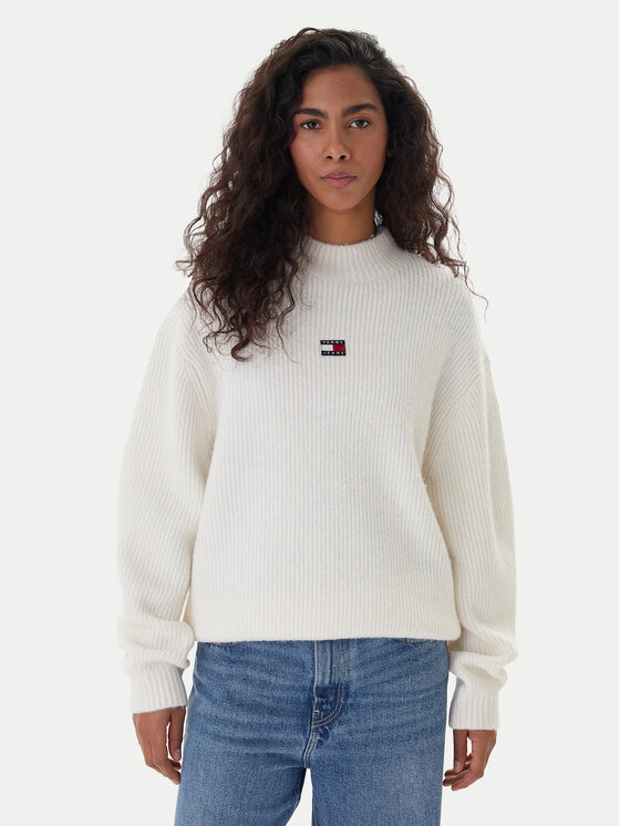 Tommy Jeans Tommy Jeans Rollkragenpullover Badge DW0DW22109 Écru Relaxed Fit