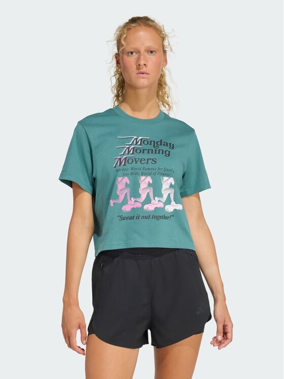 adidas adidas Koszulka techniczna LESMILLS MOVERS GRAPHIC Zielony Loose Fit