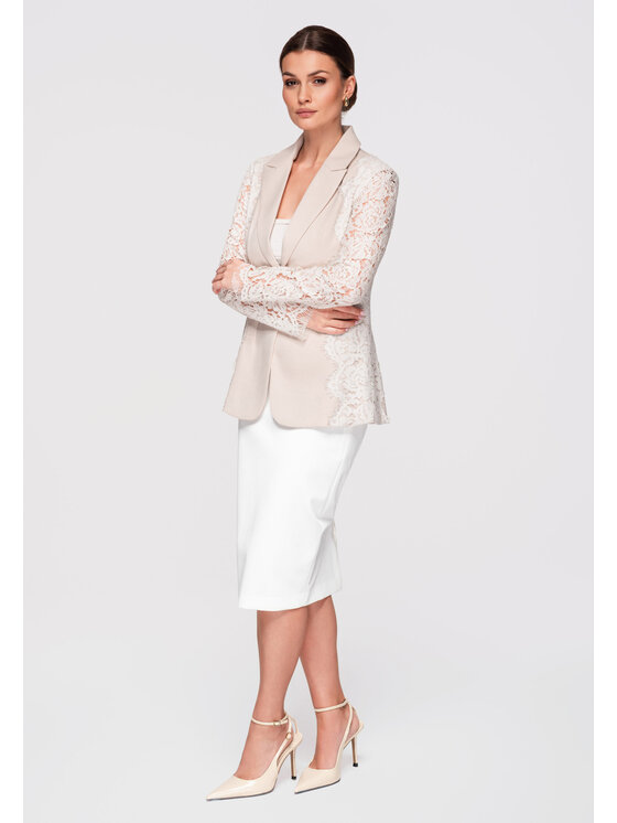 Ombre Ombre Marynarka OW-BLZB-0110 Beżowy Slim Fit