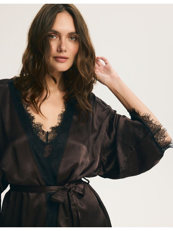 Esotiq Esotiq Szlafrok 45990 Brązowy ciemny Regular Fit