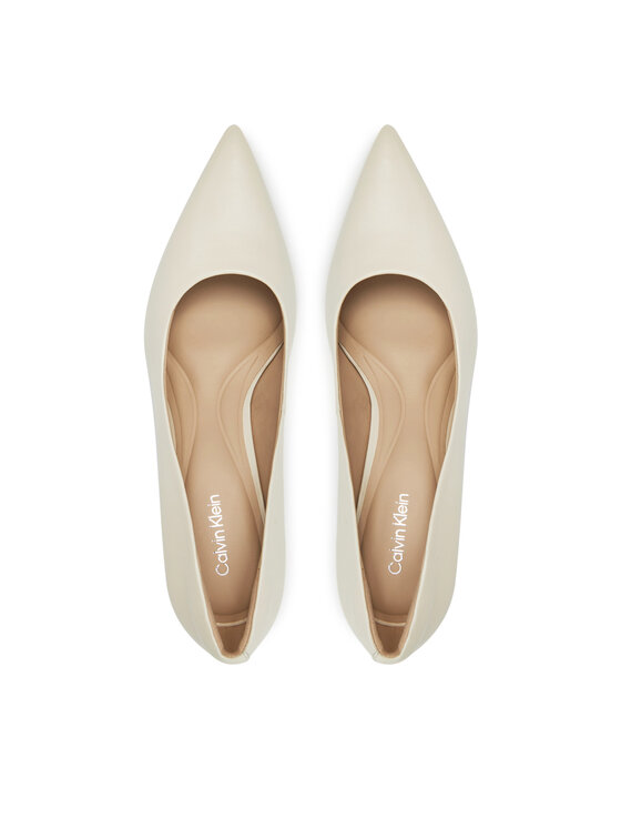 Calvin Klein Calvin Klein Pantofi cu toc subțire Pump 70 Pointy Hw Bar Lth HW0HW02561 Écru