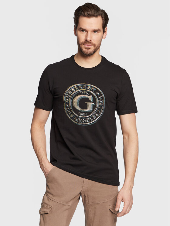 Guess T-shirt Round Logo M3GI11 J1314 Crna Slim Fit