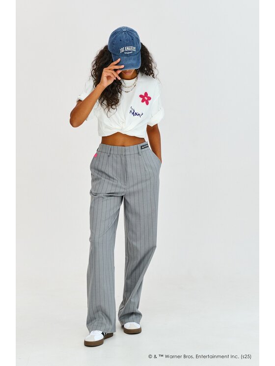 NAOKO NAOKO Kalhoty z materiálu Manhattan Style Šedá Regular Fit