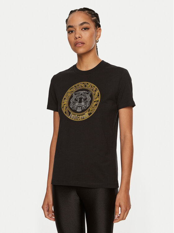 Just Cavalli Tričko 77PAHE24 Čierna Slim Fit
