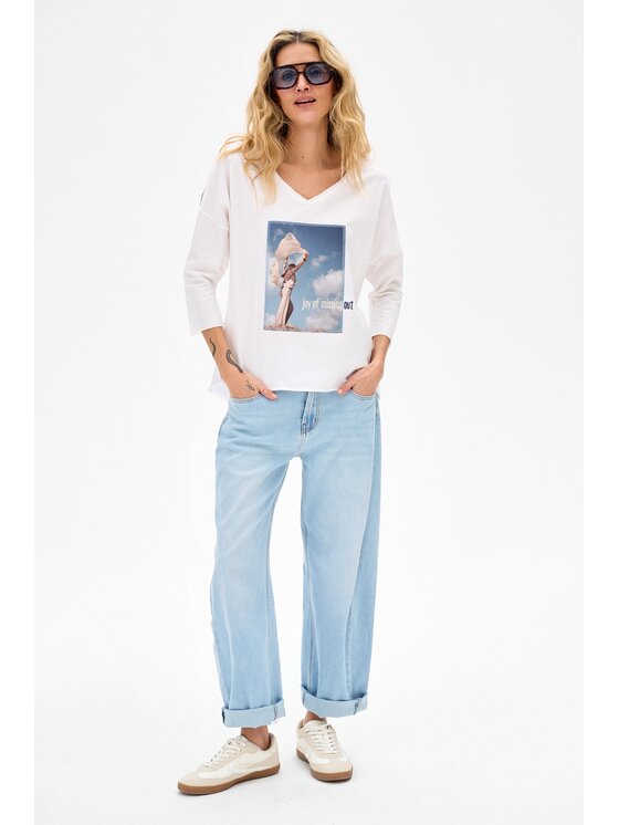 blue shadow blue shadow Bluzka Gara Écru Regular Fit