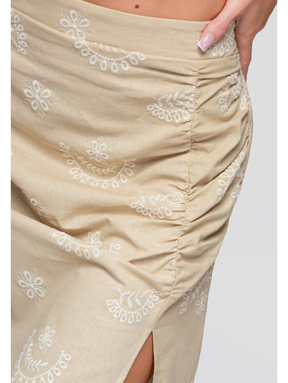 Ombre Ombre Spódnica midi OW-GL-E0019 Beżowy Slim Fit