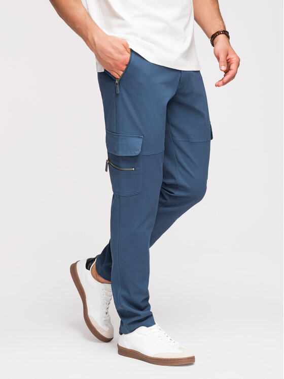 Ombre Ombre Spodnie cargo P1517 Niebieski Straight Fit