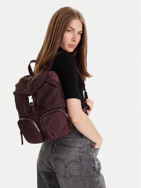 Calvin Klein Calvin Klein Nahrbtnik Pocket Nylon Flap Backpack LV04F3133G Bordo rdeča