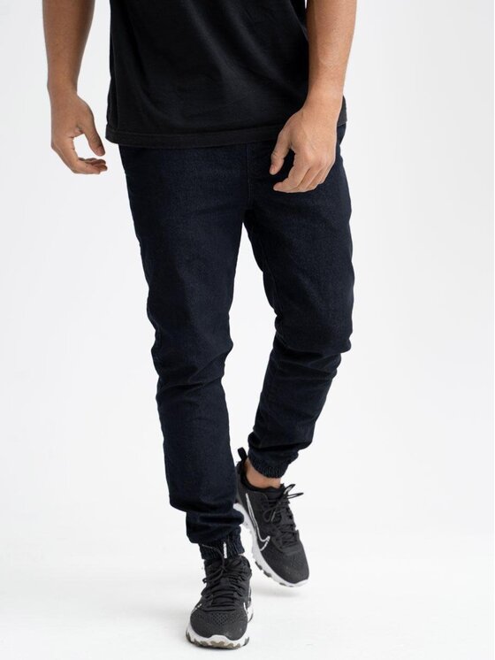 Jigga Wear Jigga Wear Jeansy Spodnie Jeansowe Jogger Męskie Ciemne Granatowe Jigga Wear Promo Crown XL Granatowy Regular Fit