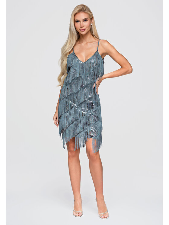 Ombre Ombre Sukienka wieczorowa LA-OM-DLR404 Szary Loose Fit