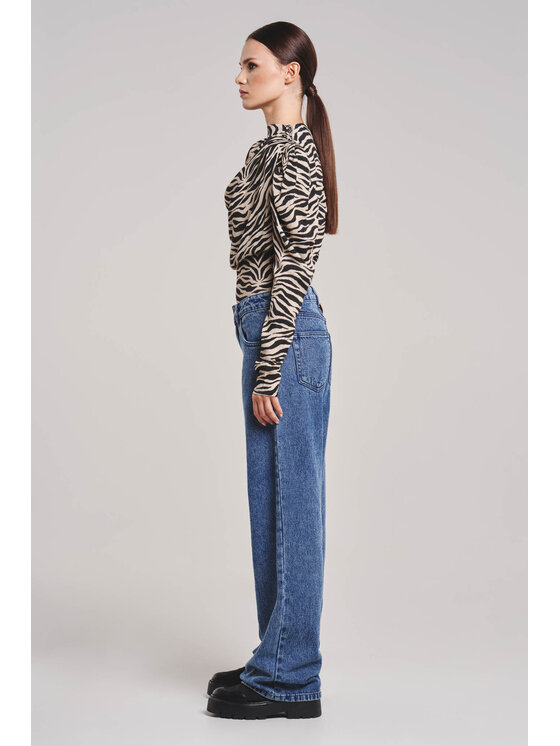 BENU BENU Bluzka z guzikami zebra Beżowy Slim Fit