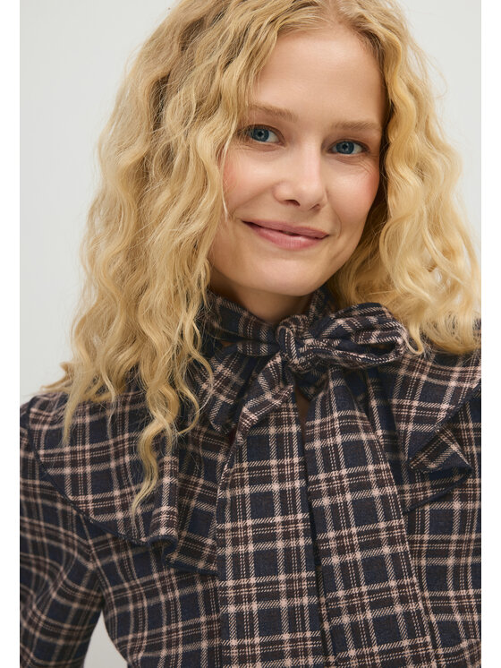 BIZUU BIZUU Košile FEY BOW CHECKED SHIRT Hnědá Standard Fit