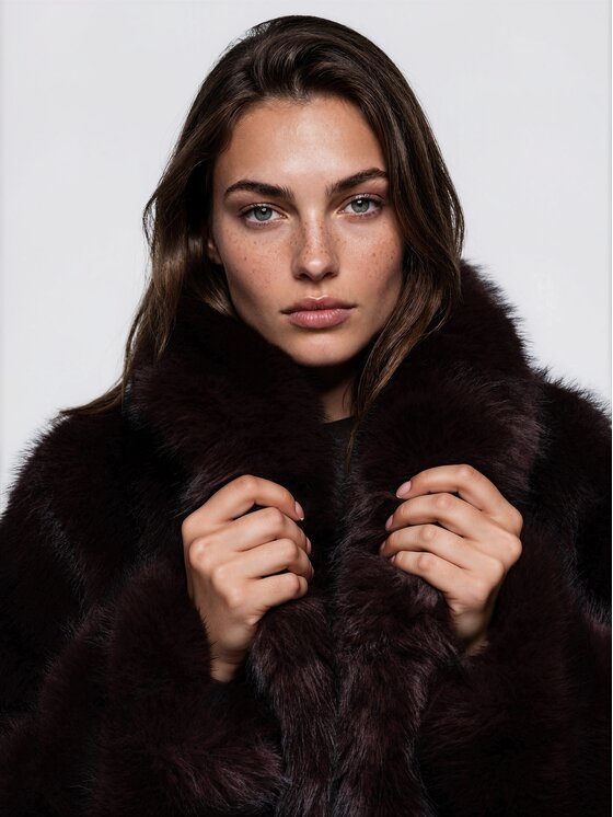 Ombre Ombre Futro OW-FR-E0008 Brązowy Oversize