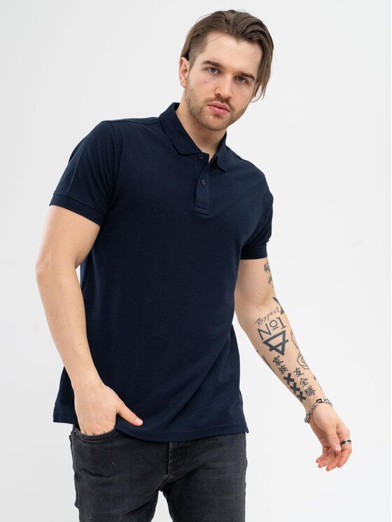 Jigga Wear Jigga Wear Polo Koszulka Polo Z Krótkim Rękawem Męska Granatowa Jigga Wear Classic XL Niebieski Regular Fit