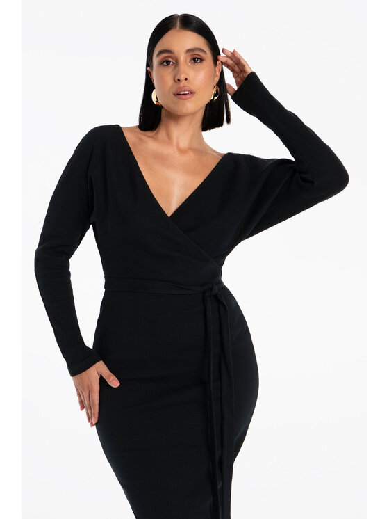 Nudyess Nudyess Vestito di maglia Merapi midi z prążka Nero Fitted Fit