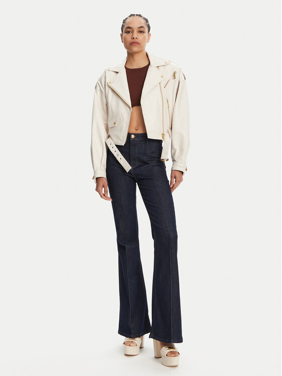 Just Cavalli Just Cavalli Giacca di pelle 78PAVP05 Bianco Loose Fit