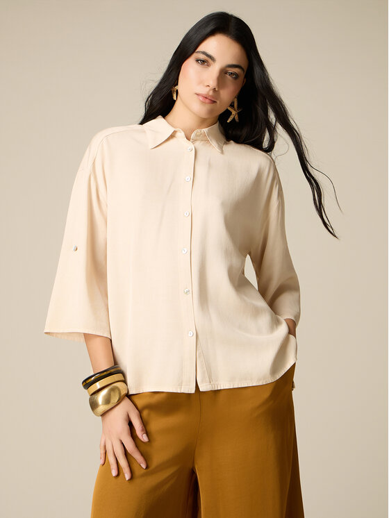 Oltre Oltre Koszula 5004J000821N0A2 Kremowy Boxy Fit