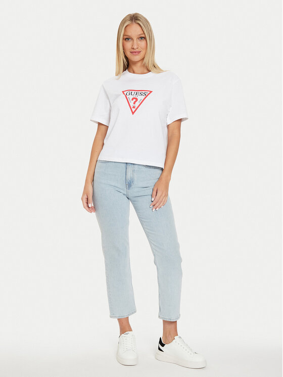 Guess Jeans Guess Jeans T-krekls W4YI73 K8HM0 Balts Boxy Fit