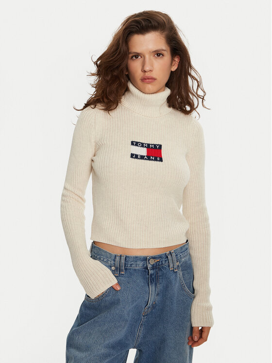 Tommy Jeans Tommy Jeans Rolák Flag DW0DW18678 Écru Regular Fit
