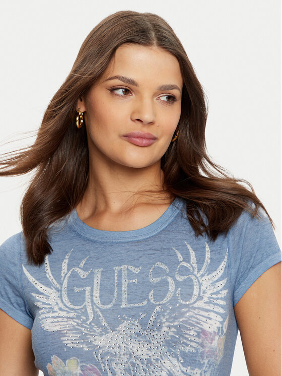 Guess Guess Tričko W5RI28 KBYH0 Modrá Regular Fit