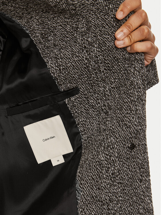 Calvin Klein Calvin Klein Płaszcz wełniany Herringbone Single K20K207710 Szary Regular Fit