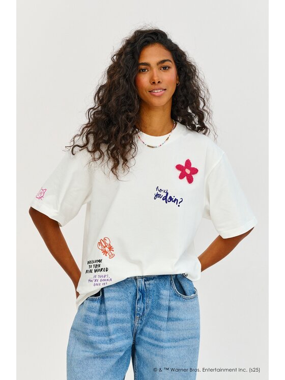 NAOKO NAOKO Tričko How You Doin'? Biela Regular Fit