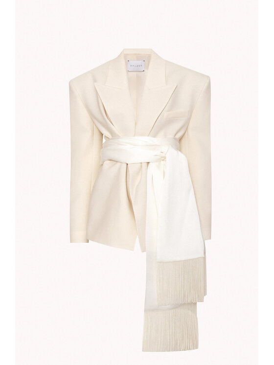 Epuzer Epuzer Marynarka Fringed belted Kremowy Standard Fit