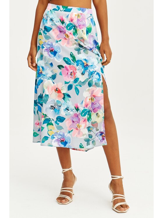 NAOKO Midi sukňa Flowers Avenue Modrá Regular Fit