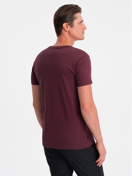 Ombre Ombre T-Shirt OM-TSBS-0145 Bordowy Regular Fit