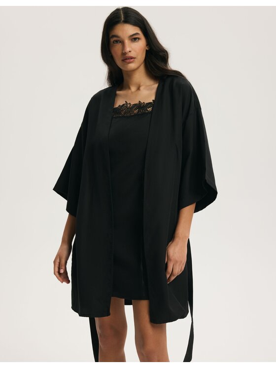 Esotiq Esotiq Szlafrok 45223 Czarny Regular Fit
