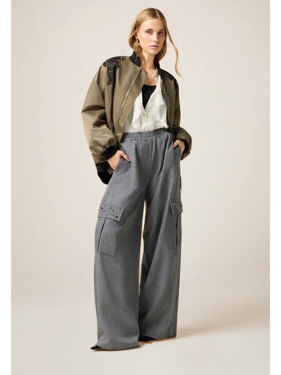 Oltre Oltre Pantaloni di tessuto P040J002526N013 Grigio Flared Fit