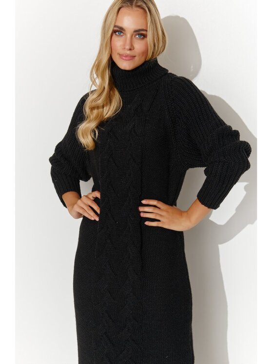 Makadamia Makadamia Sukienka dzianinowa S137 Czarny Regular Fit