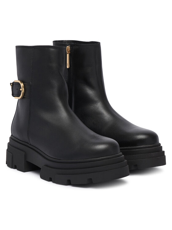 Tommy Hilfiger Tommy Hilfiger Боти Leather Chunky Th Buckled Boot FW0FW09549 Черен