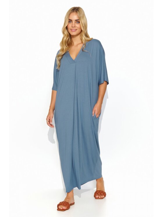 Makadamia Makadamia Sukienka codzienna M820 Niebieski Oversize