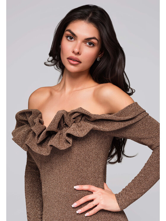 Ombre Ombre Sukienka wieczorowa LA-OM-DLR002 Złoty Regular Fit