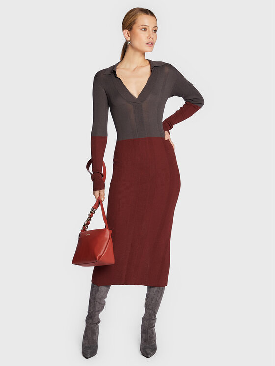 Vestito di maglia Joy LS Knit RM1513 Bordeaux Slim...