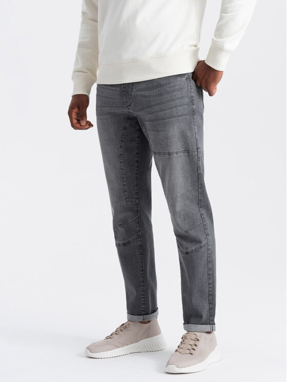 Ombre Ombre Jeansy OM-PADP-0161 Szary Slim Fit